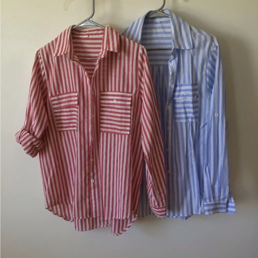Striped Button-Up Shirts in Red and Blue - Picture 9 of 9